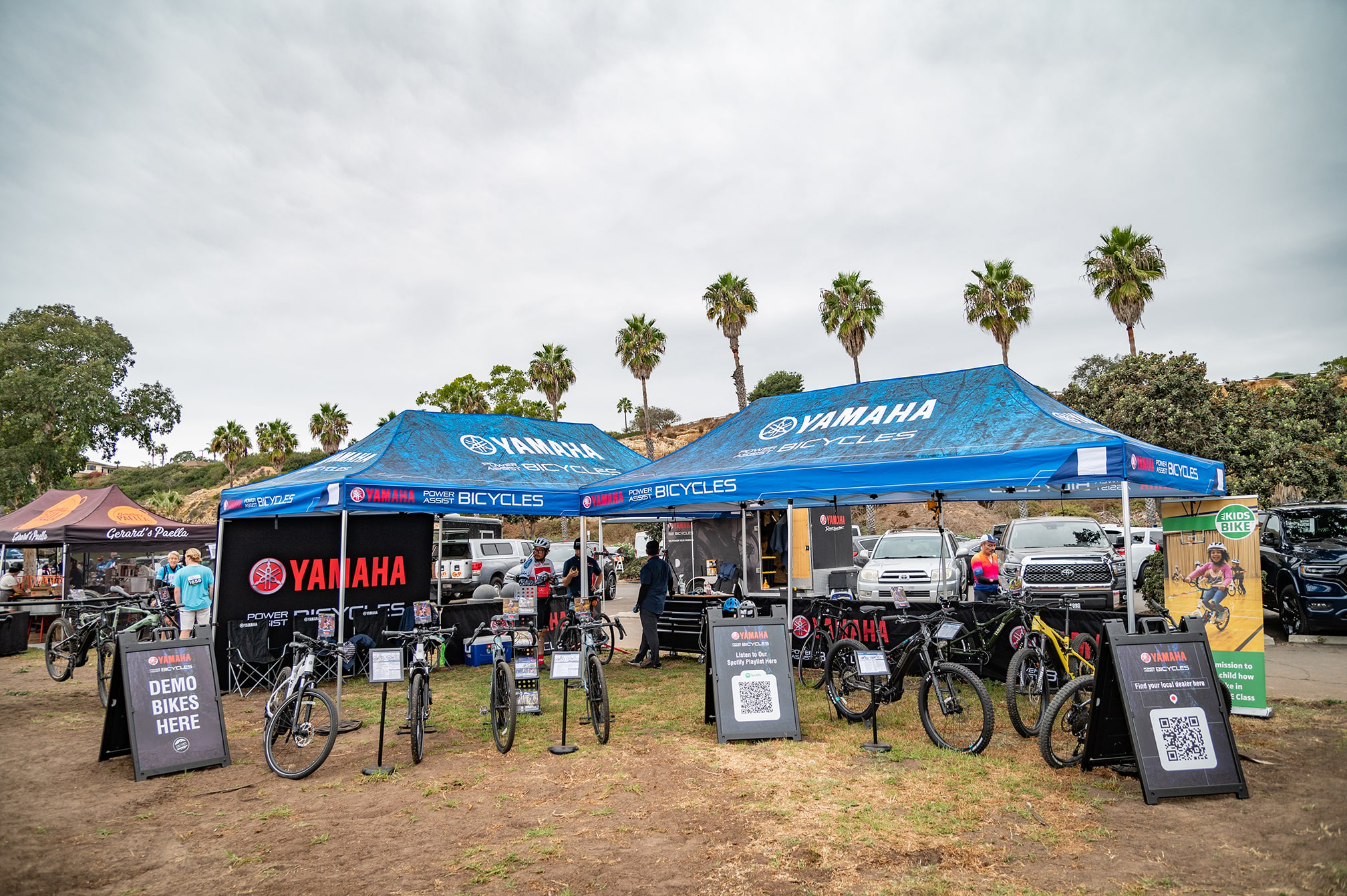 The 2022 Yamaha booth displaying the Wabash RT, CrossCore RC, YDX Moro, YDX Moro Pro, Moro 05, Moro 07