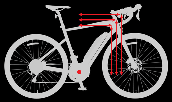 silhouette of bike with arrows demonstrating dimension