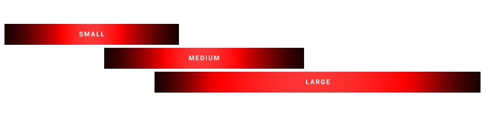 Sizing Guide, Small range is 5 foot 1 inch to around 5 foot 7 inches, medium range is 5 foot 5 inches to upward of 6 feet, and large is roughly 5 feet 7 inches to 6 feet 7 inches.